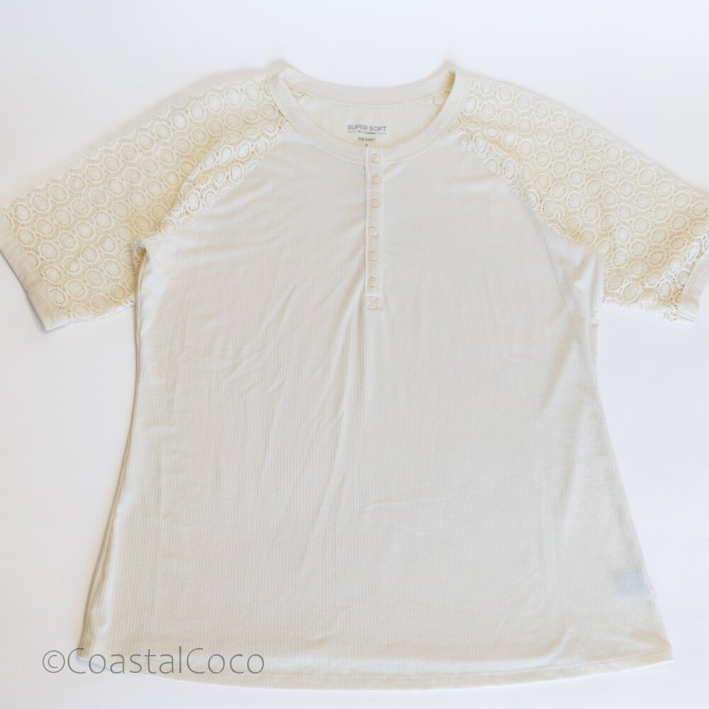 Torrid Super Soft Plus sz 3 Top Rib Knit Crochet Lace Sleeves Travel Loungewear